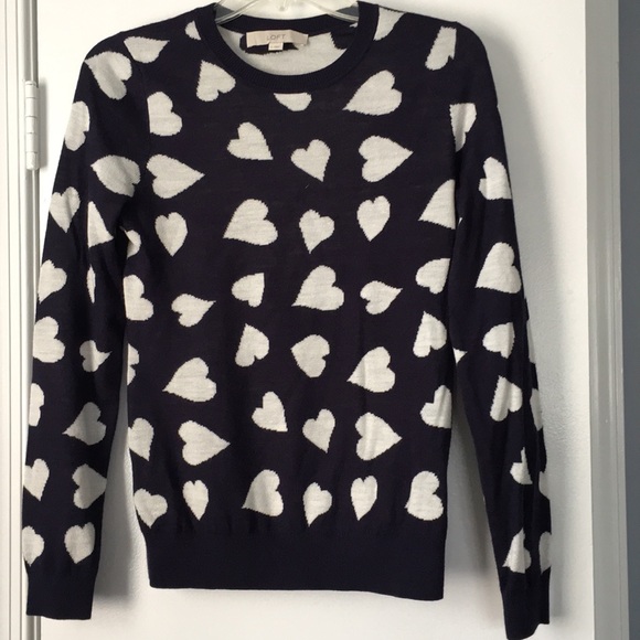LOFT Sweaters - LOFT navy and white heart sweater